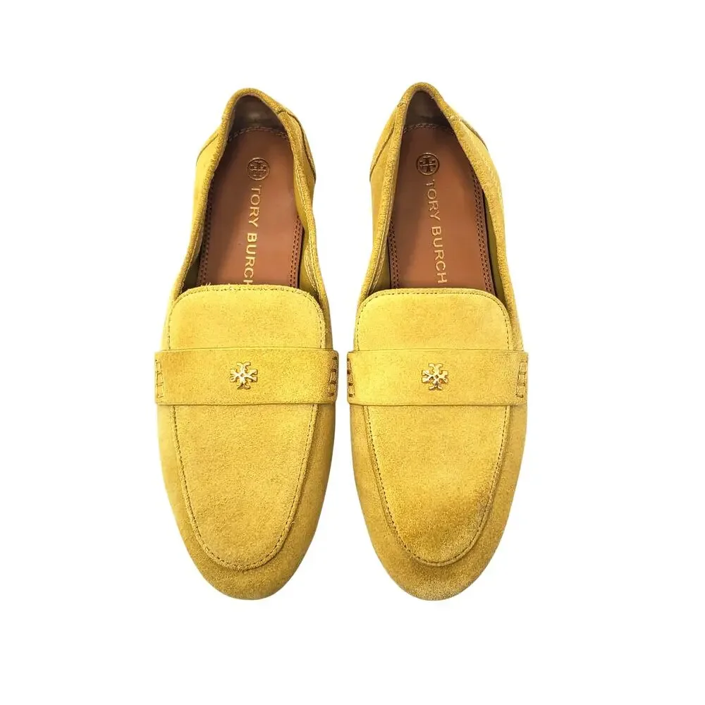 Tory Burch Ballet Loafers Flats Split Suede Leather Yellow Cornbread Size 7.5